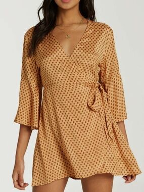 Billabong Gold Divine Day Wrap Mini Dress Medium NWT